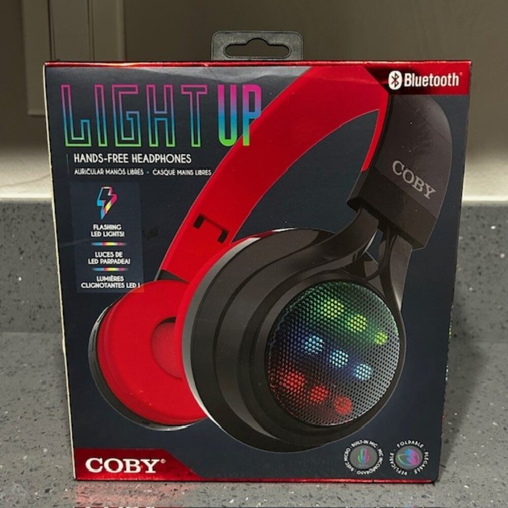 NEW COBY BLUETOOTH "LIGHTUP" Hands-free HEADPHONES BUILT IN MIC MICRO usb/aux